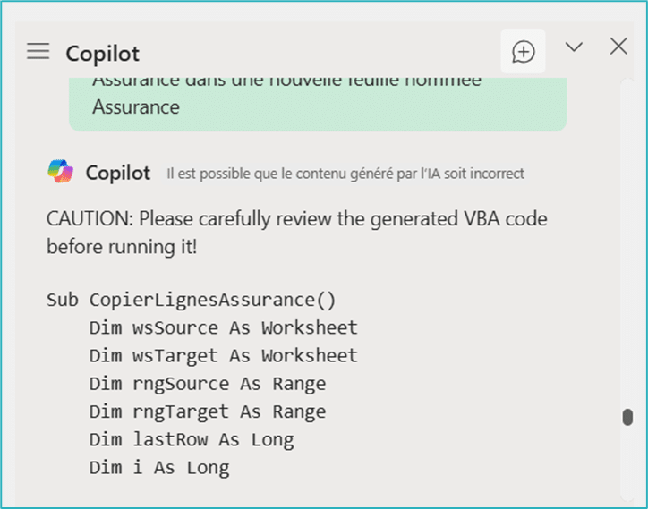 Copilot Excel VBA
