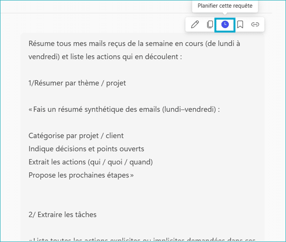 Copilot - planifier - requête