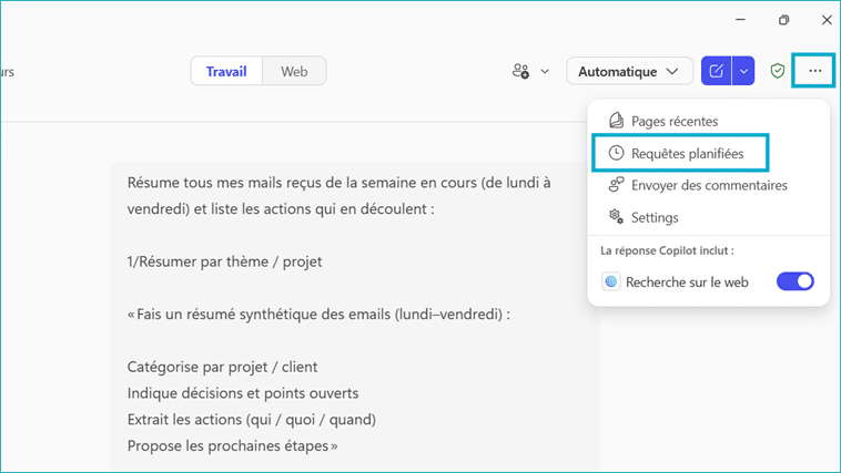 Copilot - planifier requête