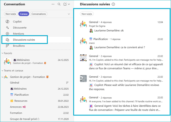 Microsoft Teams : les discussions suivies