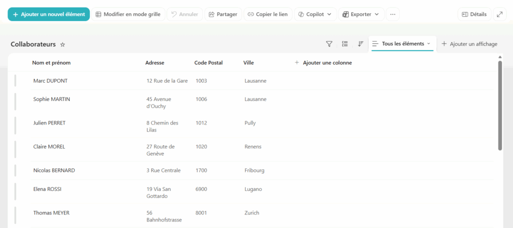 Liste SharePoint