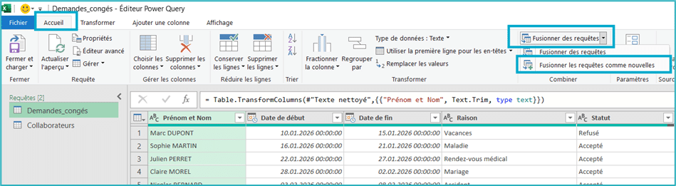 Power Query fusionner les requêtes