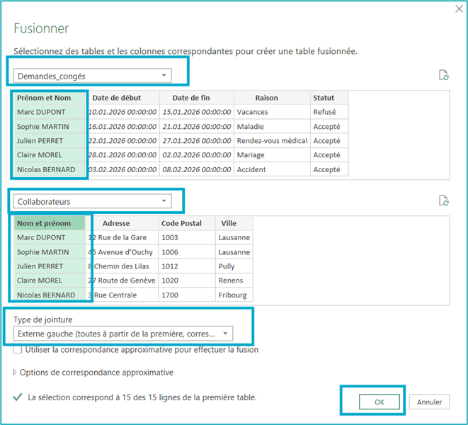 Power Query fusionner des requêtes