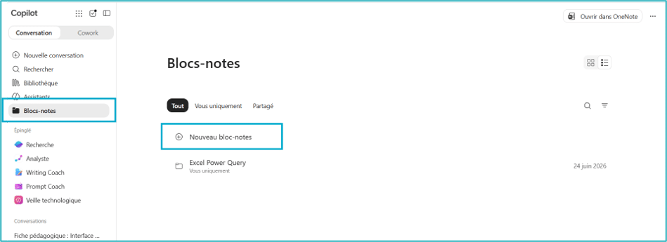 création bloc-notes copilot