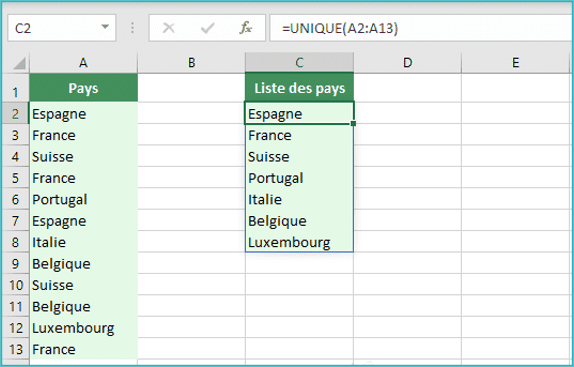 Fonction UNIQUE